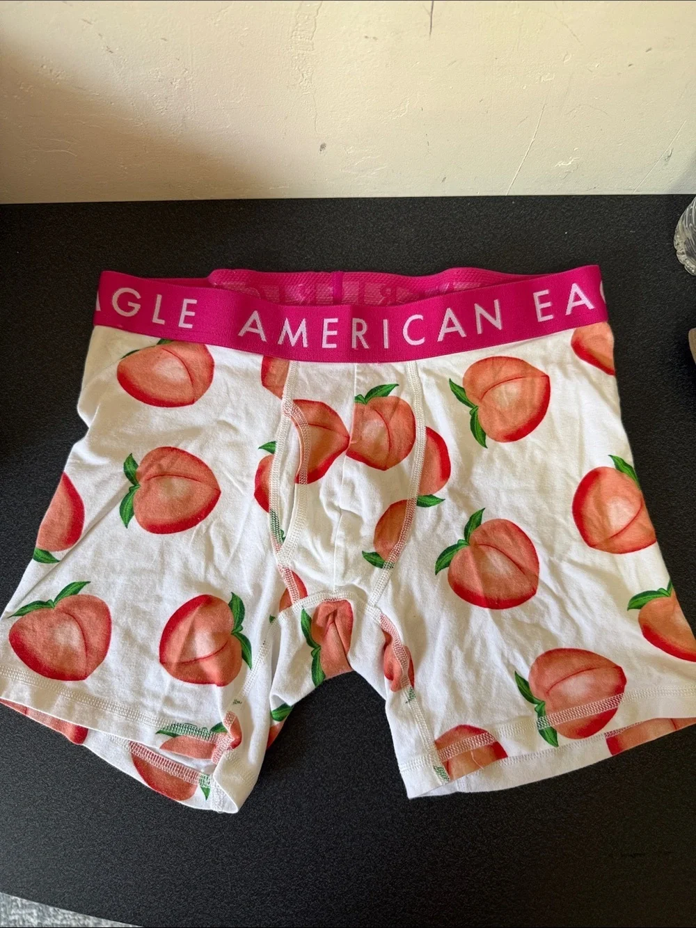 American Eagle Outfitters White Boxer Briefs with Peach Print and Pink Waistband